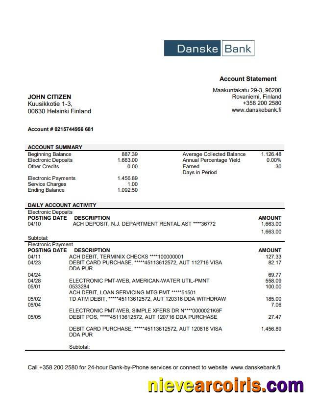 Finland Danske Bank statement
